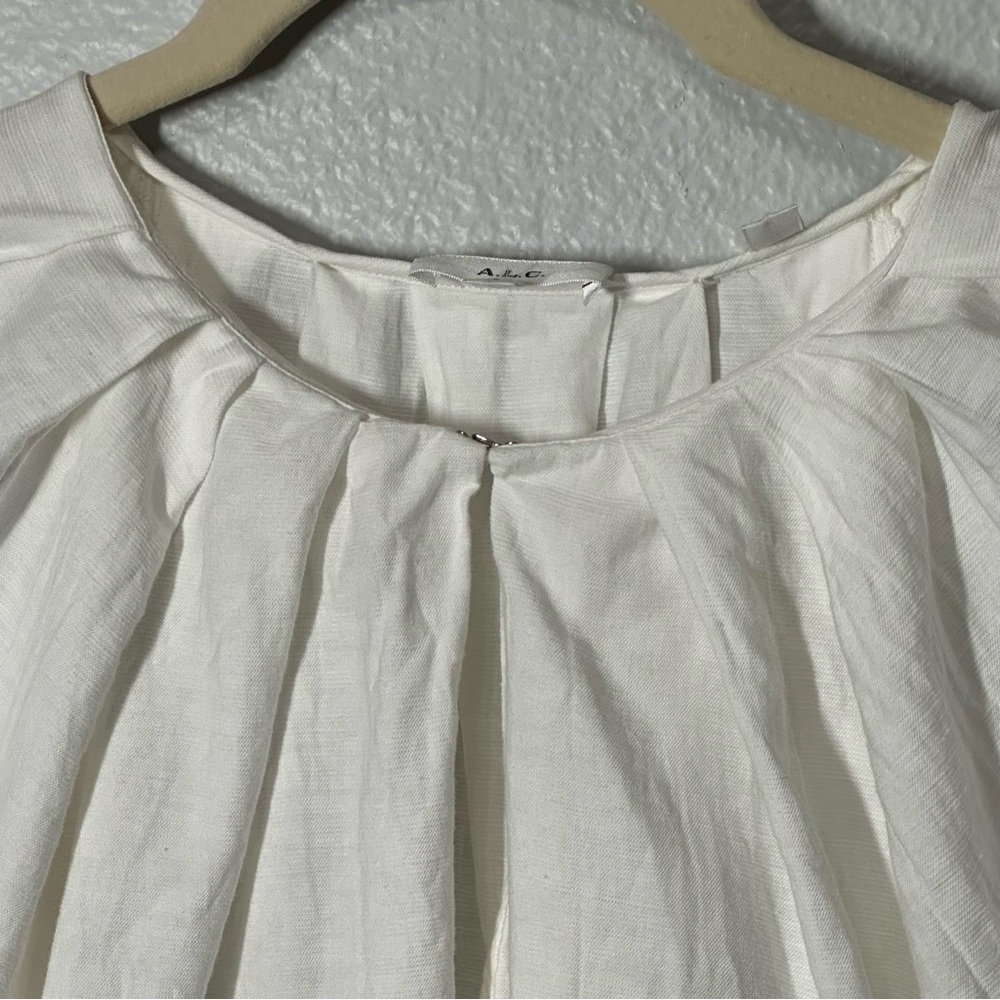 A.L.C. Carey Top Women's 12 White Cotton Linen Pleated Short Sleeve Blouse Shirt - Picture 5 of 7
